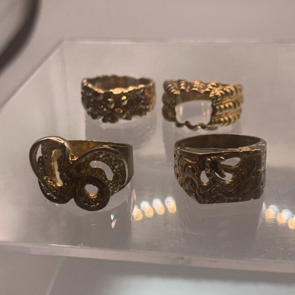 Vintage Salesman Sample Men's Lot of 4  ELECTRO PLATED Rings UNMARKED(7.25) - Picture 1 of 7